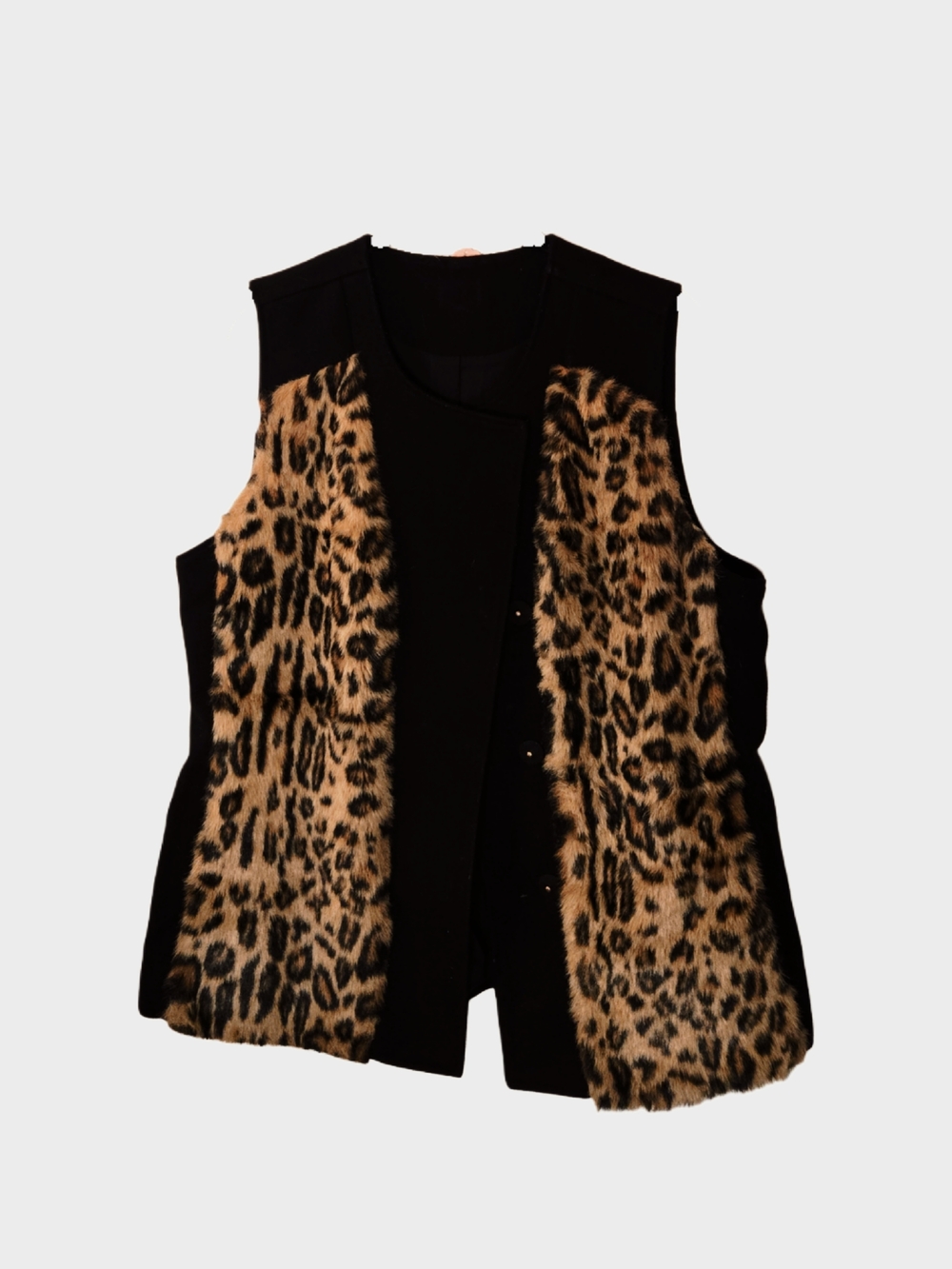 Chicos Black Faux Fur Leopard Print Panel Vest!
